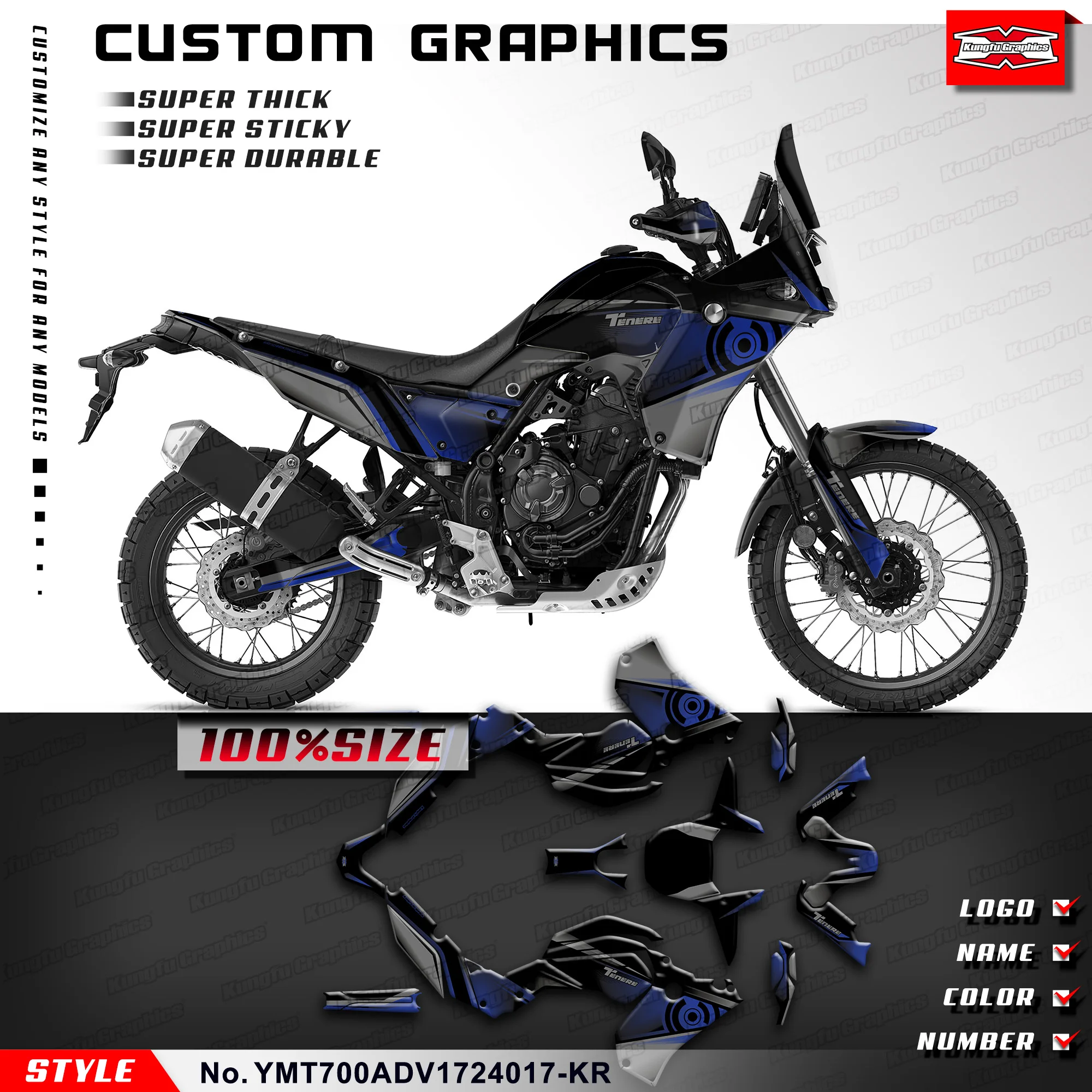 

Набор наклеек KUNGFU GRAPHICS для Yamaha Tenere 700 T700 T7 2017 2018 2019 20 21 22 23 24, YMT700ADV1724017-KR