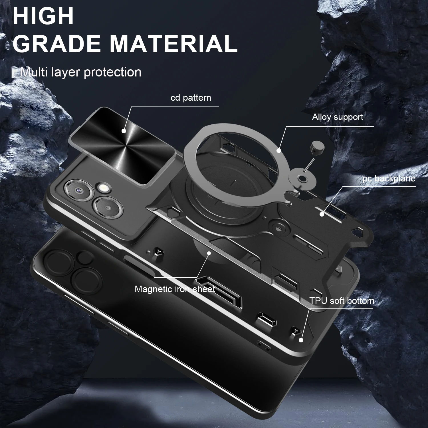 Чехол для Samsung Galaxy A06 5G с магнитной раздвижной защитой камеры Galaxy A16 5G, вращающаяся на 360° подставка, бронированное кольцо, Funda Capa