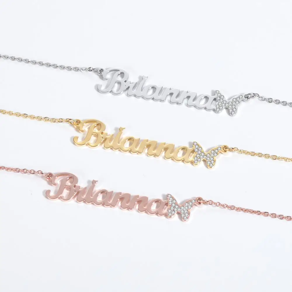 

Personalized Name Necklaces Choker Jewelry Necklaces for Women Custom Necklace Butterfly Pendant Stainless Steel Gold Chain