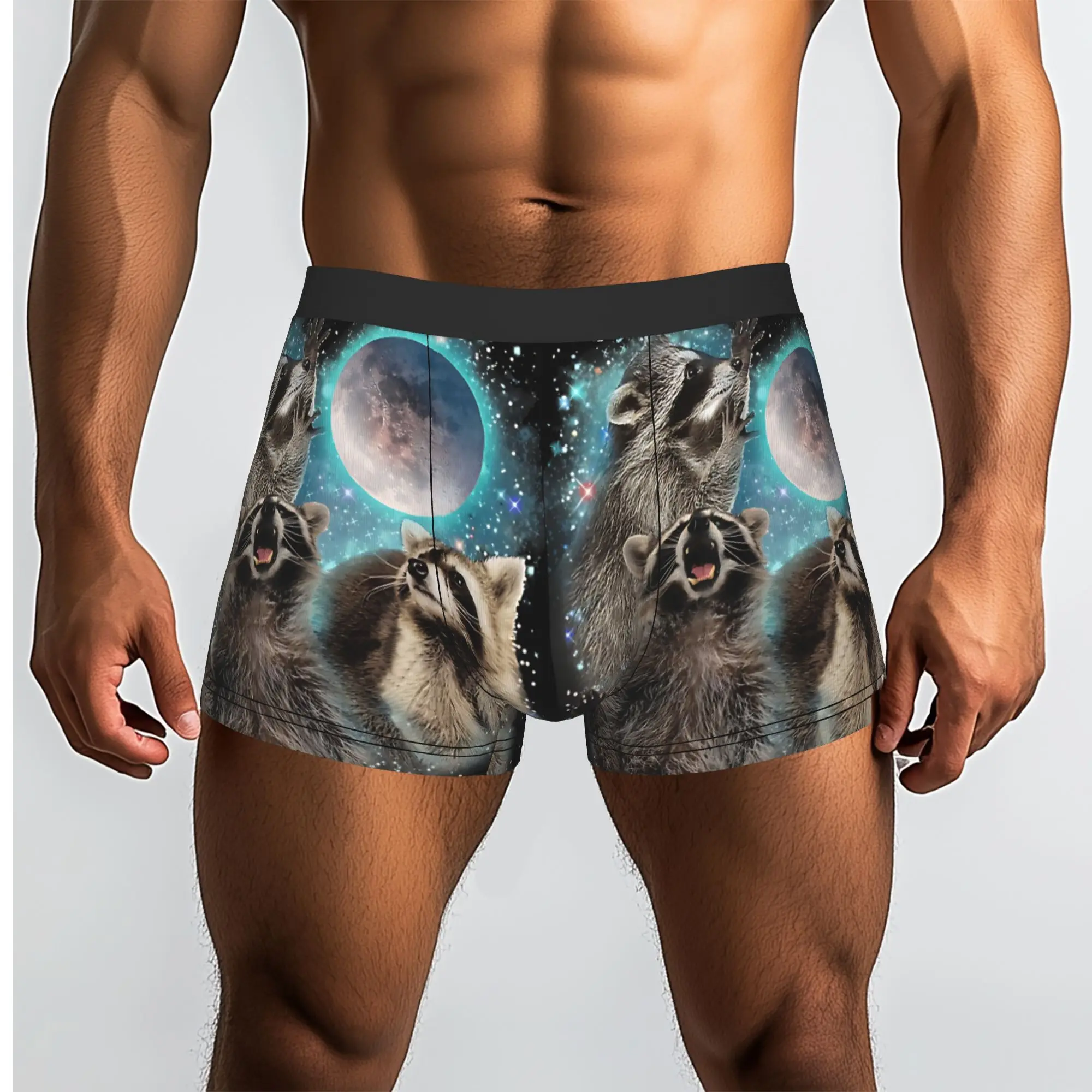 Anarchy 3 Racoon Moon Howling Head Funny   raccoon Underpants Homme Panties Men's Underwear Print Shorts Boxer Briefs