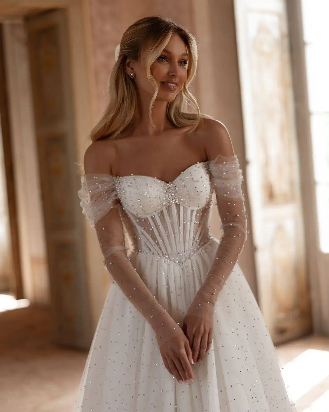 Robe de Mariée Trapèze Sans Bretelles, Magnifique, Longueur au Sol, Dos aux, Sur Mesure