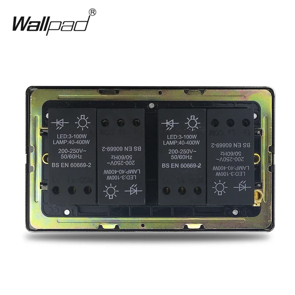 Imagem -04 - Wallpad-ouro Escovado Led Dimmer Switch Push on Off Painel de Aço Inoxidável Botão de Metal Gang Way