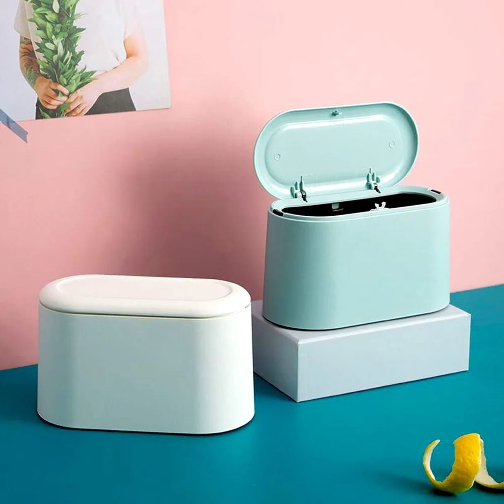 Mini Pop Up Trash Can with Lid Removable Small Garbage Bin Tiny Plastic Waste Basket for Countertop Desk Bathroom Office Kitchen Coffee Table Sky Blue - view 6