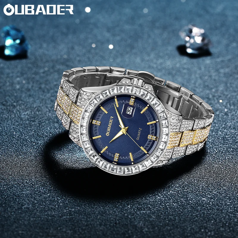 OUBAOER Man Sparkling Elegant Starry Sky Timepiece Built With Streamlined Thin 11.5mm Case Breathable 22mm Metal Wristband Clock