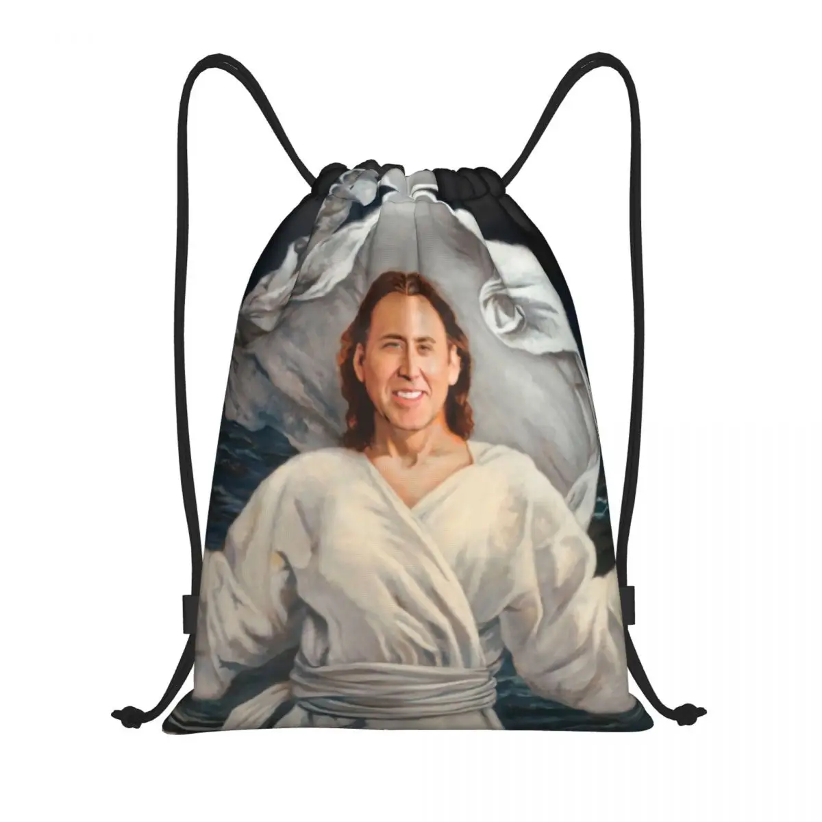 

Nicolas Cage Walking On Water Drawstring Backpack Bags Men Women Lightweight Funny Meme Gym Sports Sackpack Sacks for Training