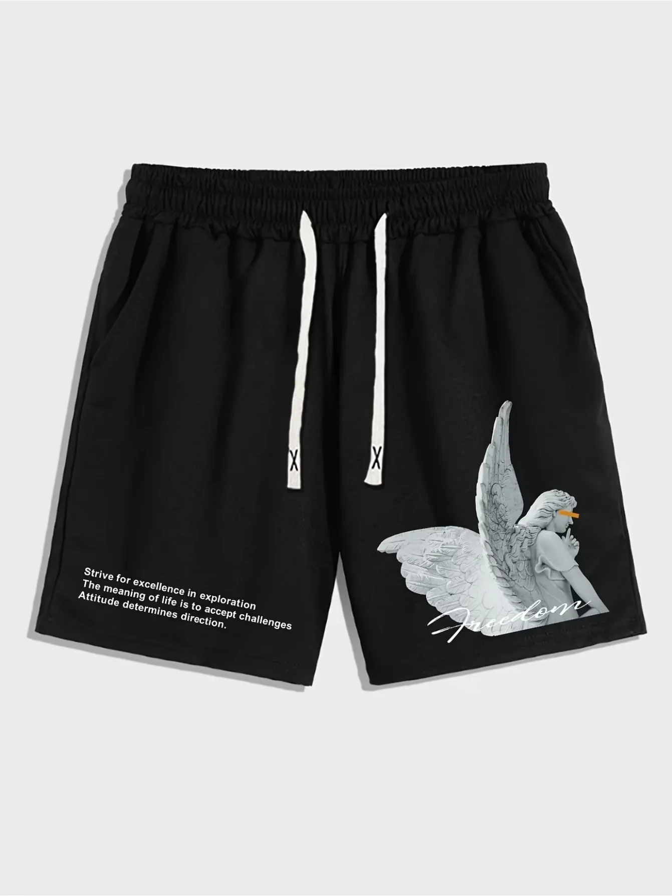 2026 Summer New Men's Short Pants - Sporty Casual Fashionable Comfortable Soft Breathable Simple Angel Pattern Print