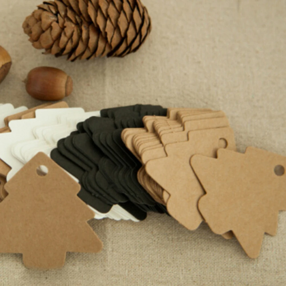 

100 Pcs Christmas Tree Hang Tag Gift Vintage Twine Paper Decoration Happy Holiday Tags Xmas Trees