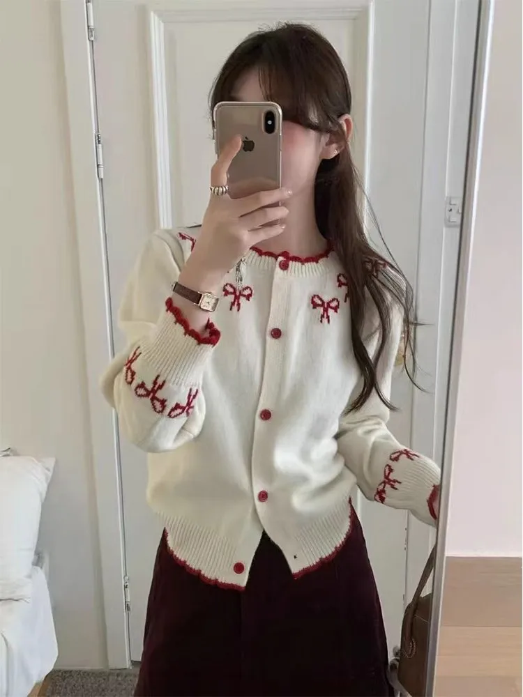 

Корейский вязаный кардиган с длинными рукавами для женщин, осенне-зимний, новый, в стиле колор-блок, с узлами, молодежный