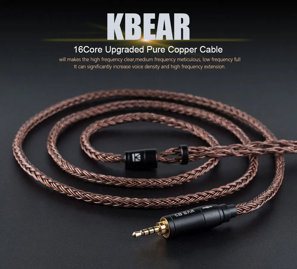 KBEAR 16-adriges, verdrahtetes Kopfhörerkabel aus reinem Kupfer, 2 PIN/MMCX/QDC-Ohrhörer-Anschluss, Verwendung für KZ EDX ZSN PRO BLON BL-03 KS1 Kopfhörer – Detail 1