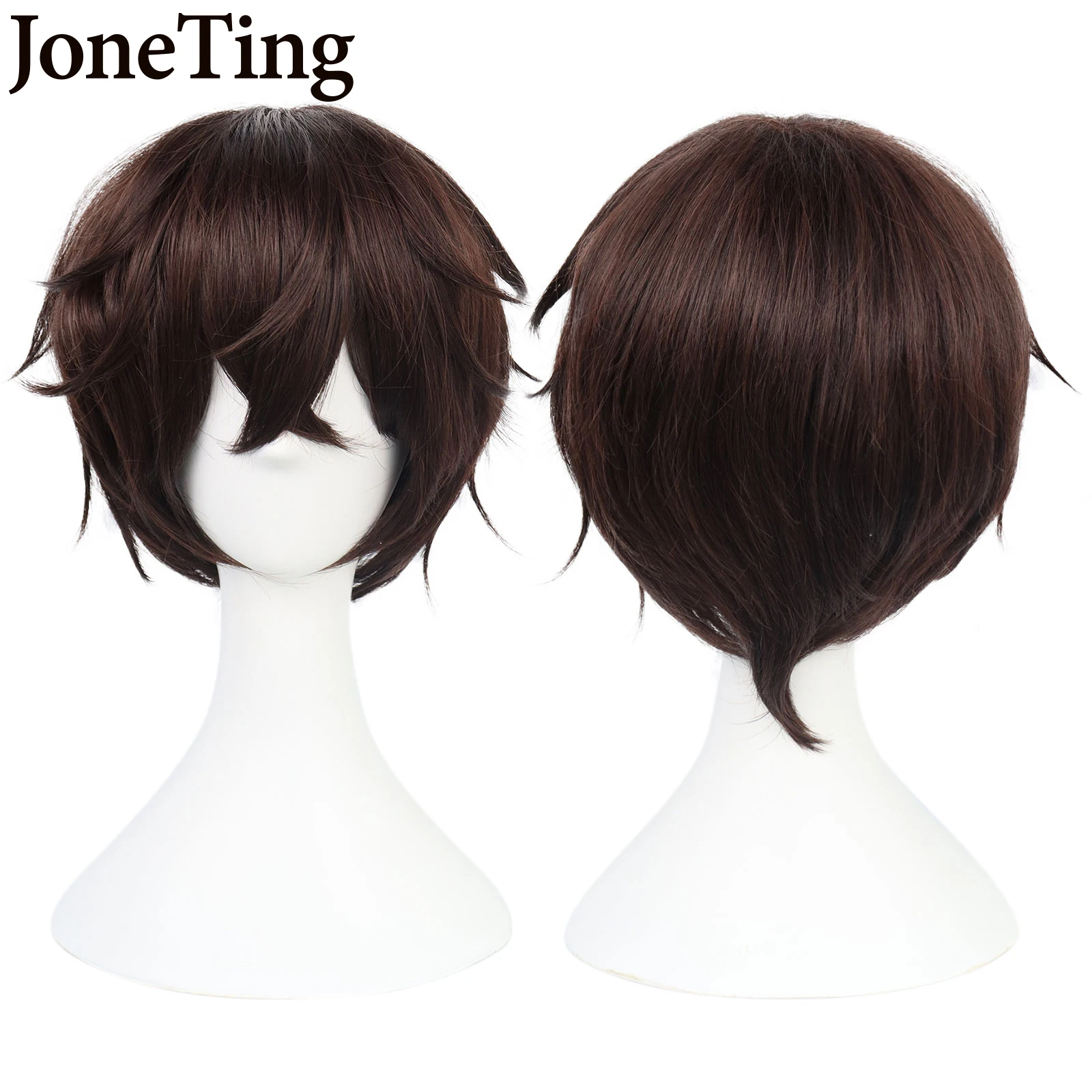 JT Synthetic  Bungo Stray Dogs Dazai Osamu Cosplay Wigs Short Brown Curly Wig Heat Resistant Fiber Anime Costume Halloween Party