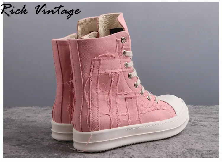 Rick Vintage Spring Women Fashion Ankle Boots Retro Pink Canvas Flat Shoes High Quality Big Size 34-48 Men Brand Casual Sneakers