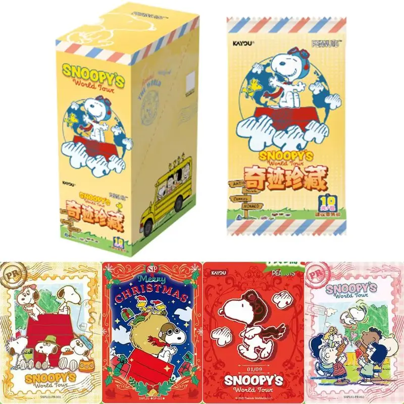 Cartes de collection authentiques Kayou Peanuts World Travel Card, avec Snoopy, le chapitre Miracle et le journal de voyage dans le temps, thème anime, jouets et cadeaux