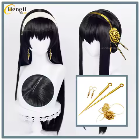 3 Styles Synthetic Hair Anime Yor Forger Long 60cm/80cm Black Updo Cosplay Anime Wigs Yor Briar Heat Resistant Hair Party Wigs