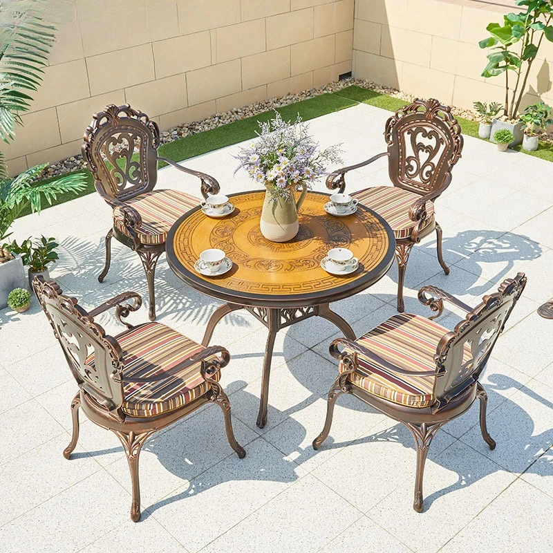 

Cast aluminum leisure tables and chairs outdoor outdoor all-aluminum alloy tea table villa balcony courtyard electric oven dinin