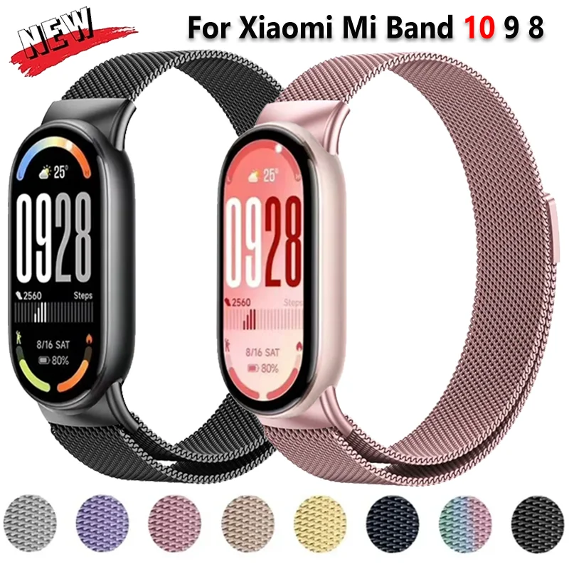 Cinturino ad anello milanese per Xiaomi Mi Band 8 9 10 Smartwatch Bracciale traspirante in metallo con facile regolazione Mi band 10 Accessori Correa