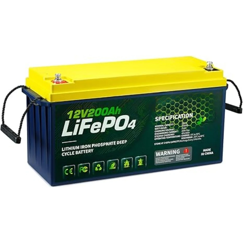 12V 200AH LiFePO4 Lithium RV Battery, Perfect for Solar System, Marine, 2560Wh 5000+ Deep Cycles, Built in BMS with 10 Yrs