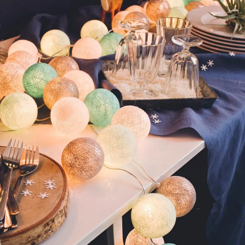 

4CM Cotton Ball Light String Garland Fairy Eid Lamp LED Wedding Party Home Ramadan Room Decoration Battery Box Valentine's Day