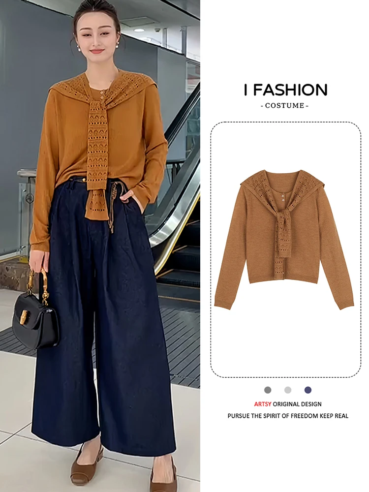 Faionable Long Sve gebreide omslagdoek dames casual Sle ronde Ne Top Agel trendy gebreide kleding voor het herfstseizoen