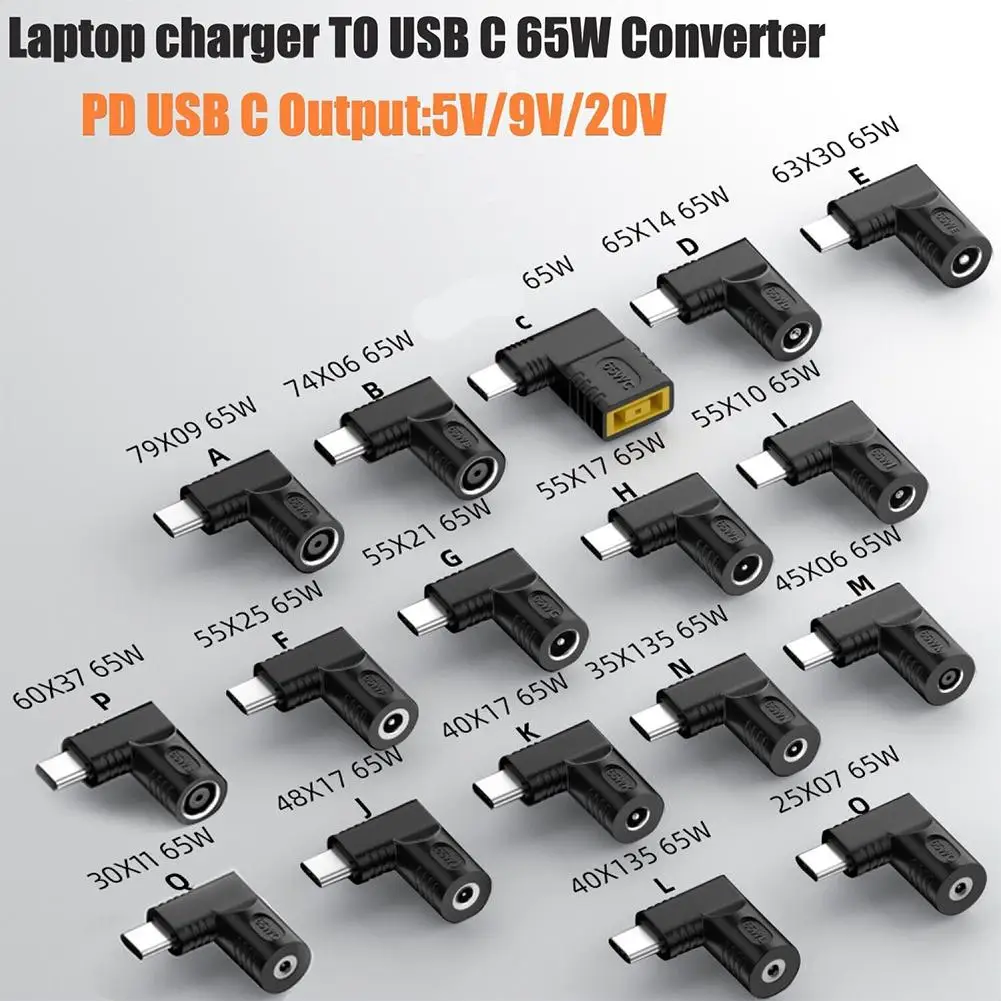 Konverter adaptor pengisi daya Laptop Tipe C PD, konverter adaptor daya 65W DC ke USB C PD 5V 9V 20V, konverter pengisi daya Laptop 65W