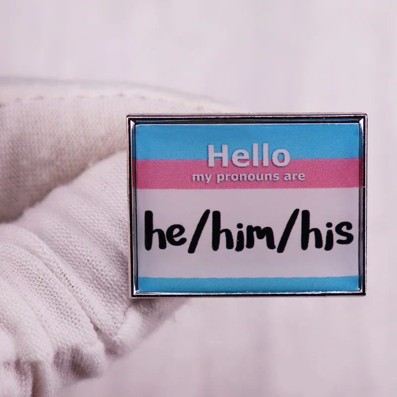 My Pronouns Are He Him His Nametag Trans Flag Brooch Rainbow Badge Lapel Pin Accessory Jewelry