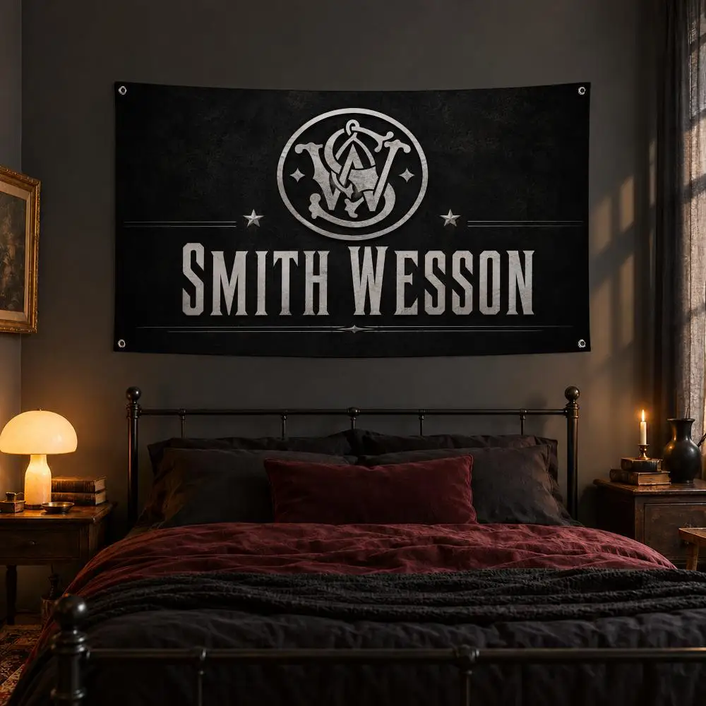 Brand GUN Smith Wesson Flags Fabric Pennant Banner, Apt Wall Decor, Living Corner, Bedroom, Studio, E-sports Room