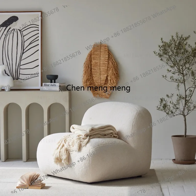 Geometric Wabi-sabi Sheep Skin Fabric Modern Living Room Furniture Casual Leisure Sofa Chair Beige Sofa White Single Sofa Chair