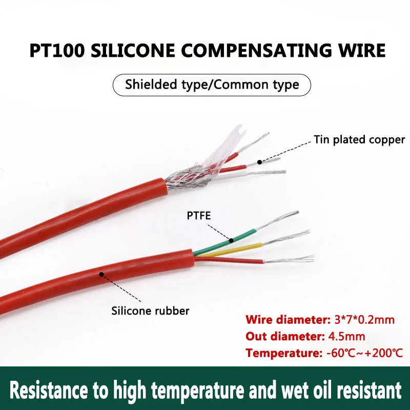 1M 3-Core 7x0.2 mm2 Shielded Tin Plated Copper Wire Thermocouple Wire PTFE Cable PT100 Glass Fiber Stranded 200 Degree.C