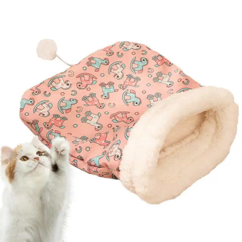 Cat Sleeping Bag Soft Cuddly Fluffy Feel Thickened Pet Pocket  Cat Warmth Drill Hole Cotton Nest Closed and Velvet Kitten Nest