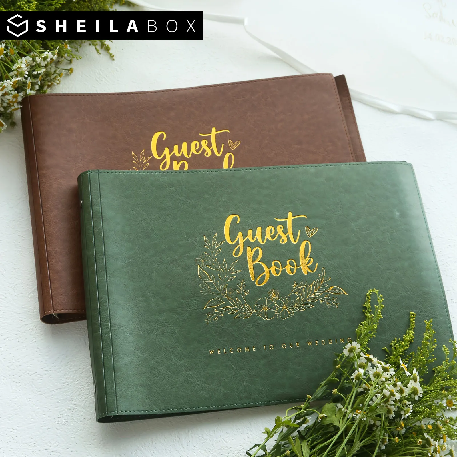 Sheilabox Gästebuch Vintage 132 Seiten A4 Kunstleder Nachrichtenbuch Hochzeit Party Empfang Heirats-Fotoalben Artikel Gästebuch