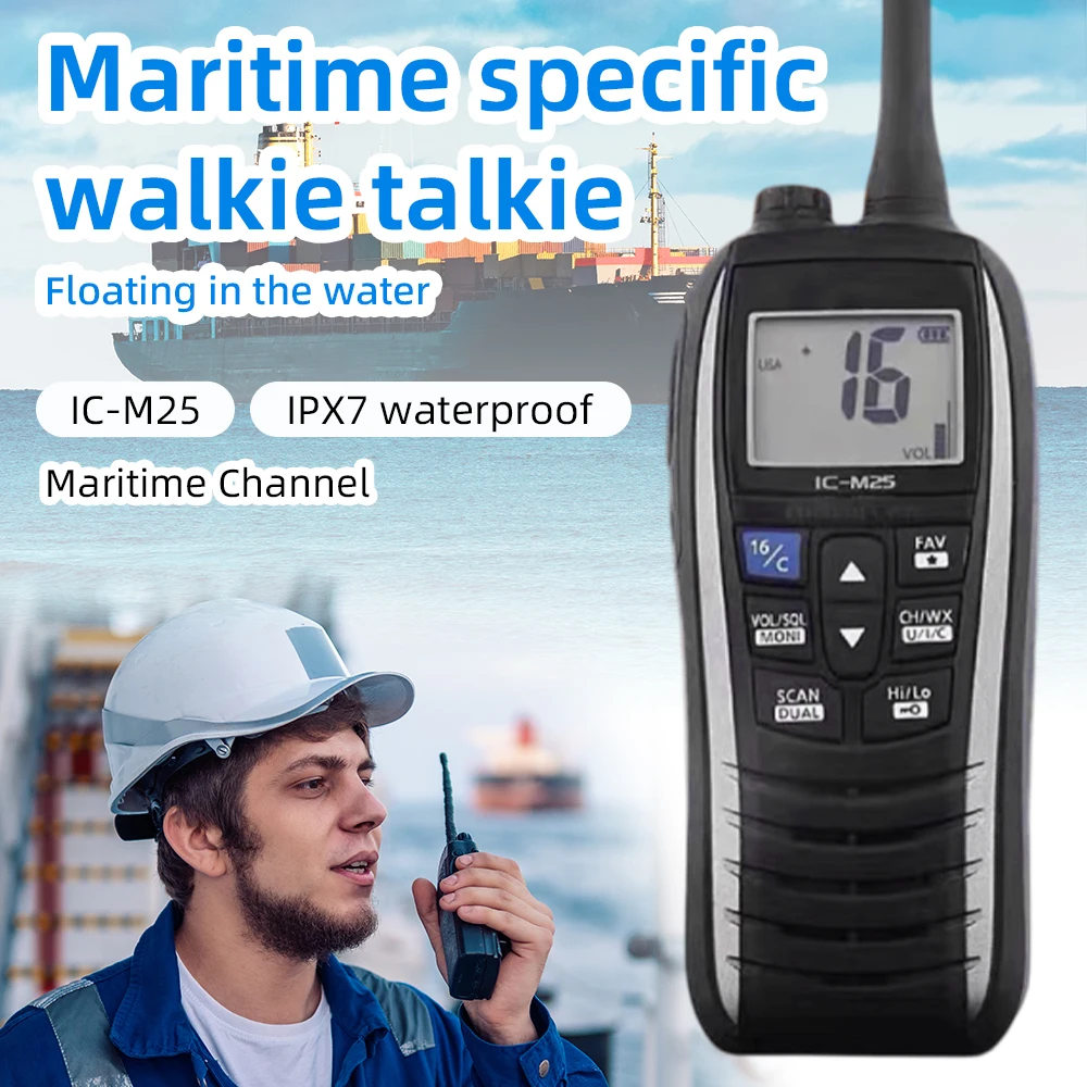 

IC-M25 5W Портативная морская радиостанция VHF Портативный ЖК-дисплей Легкий водонепроницаемый