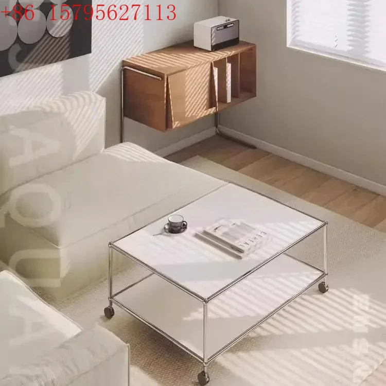 Mesa de centro Medieval modular rectangular de acero inoxidable mesa de doble capa simple moderno pequeño apartamento hogar CQY