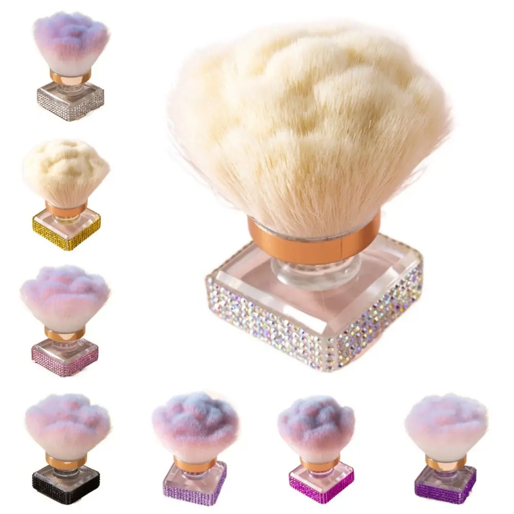 Rose Shape Nail Art Dust Cleaner Brush Fluffy Bristles with Rhinestones Base Loose Powder Brushes Soft Fiber Creative