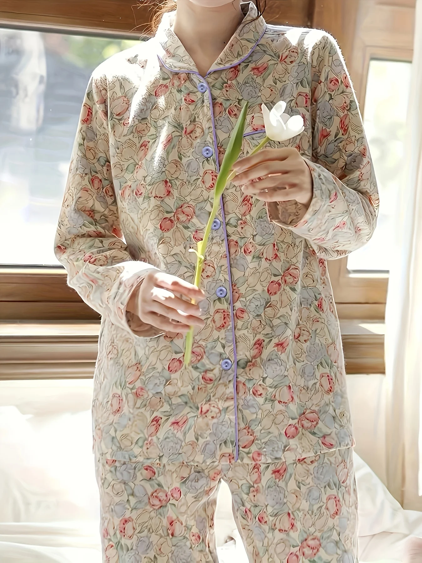 High-value New Pajamas for Women, Spring/Autumn Style Simple Casual Set Sweet Homewear