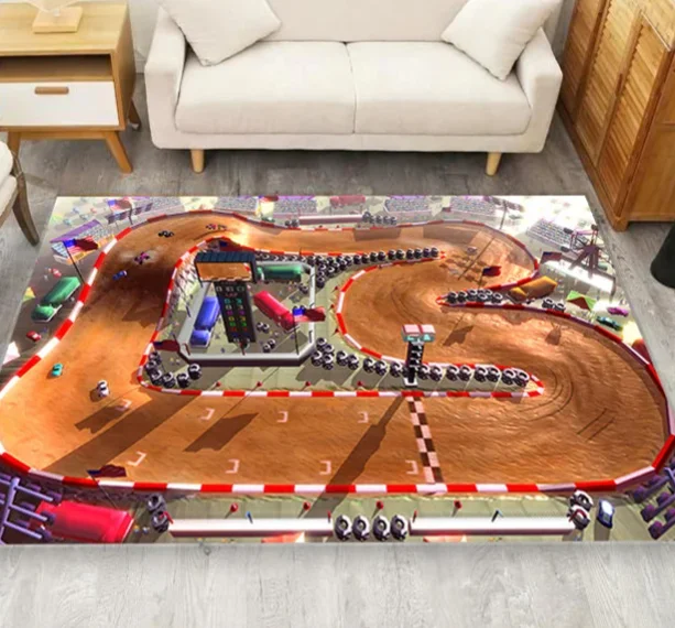 Tapete de pista de corrida 3D antiderrapante tapete de jogo de carro sala de estar quarto decoração de casa tapete