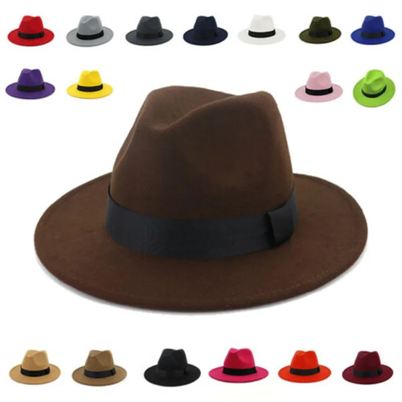 Chapeau Fedora en feutre de laine pour hommes et femmes, casquette Trilby ander, élastique, classique, noir, respirant, solide, élégant, jazz, bord