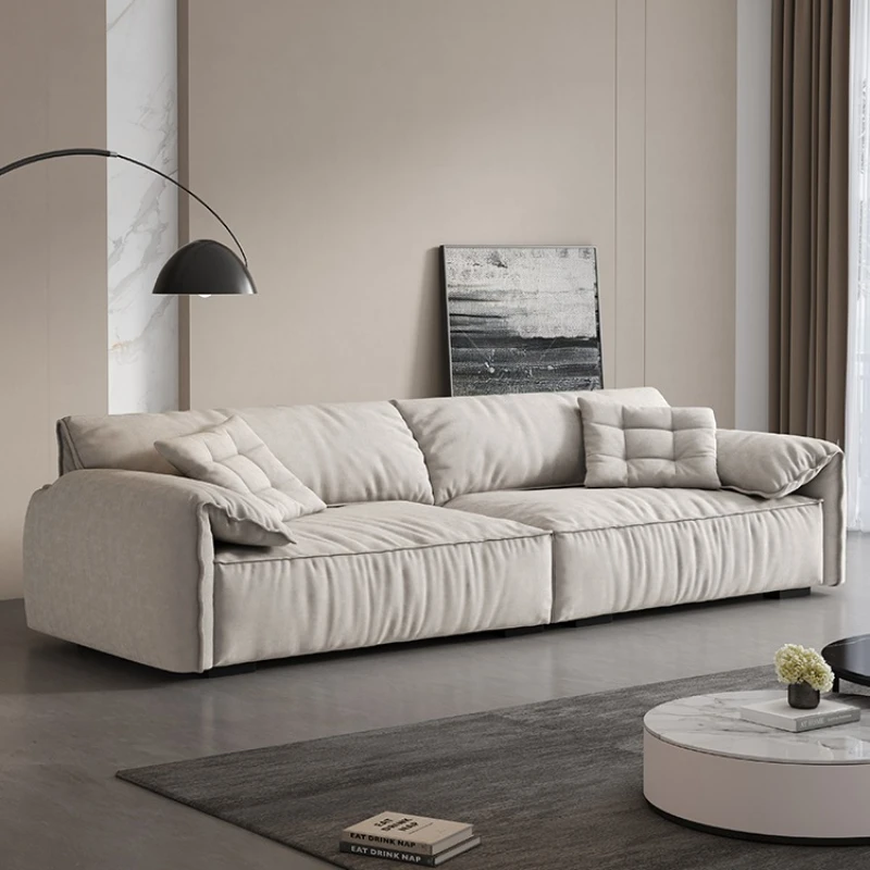 

Sofa living room simple modern small apartment fabric cream wind straight row Italian style