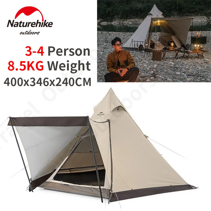 

Naturehike 3-4persons Pyramid Camping Tent 15D Large Space 1.7m Big Hall Double Door Portable Family Tent Waterproof 3000mm