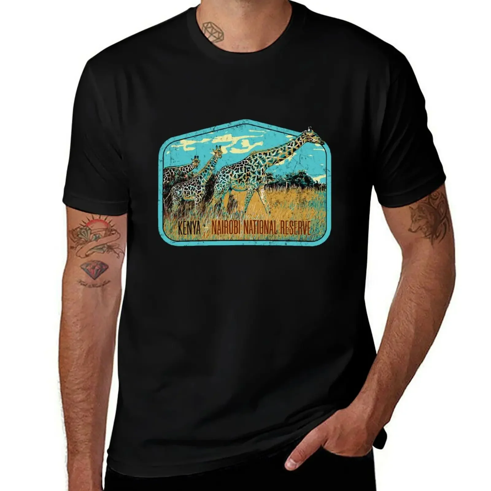 Nairobi parque nacional Quenia África Masai safari viaje calcomanía, jirafa africana camiseta tallas grandes tops diseñador camiseta hombres