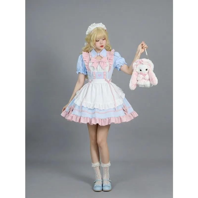 

S-5XL Sweet Cute Lolita Maid Dress Anime Cosplay Costume Women Pink Blue Dress Coffee Shop Unifrom Girls Daily Wear Comfortable