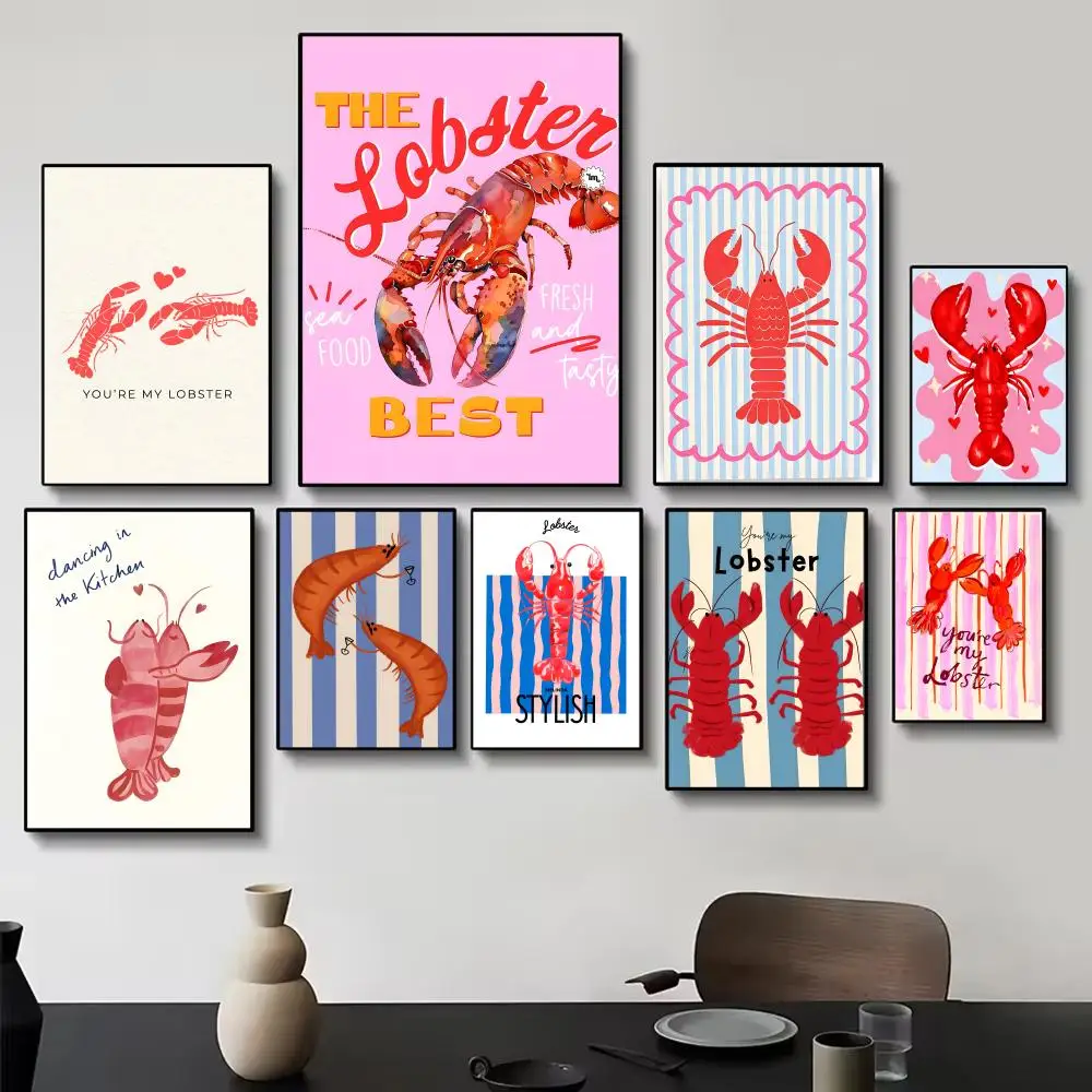 Adorable Bubbly Cute Shrimp Cartoon Ocean Nursery Poster Painting Wall Art for Living Room Home Gifts Decor Mural
