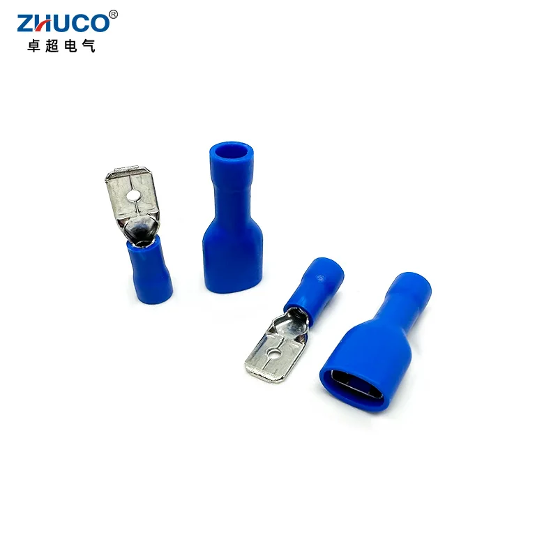 10 Pairs FDFD2-250 MDD2-250 Female Male 6.35mm Blue Insulated Wire Connector Cable Plug Faston Brass Crimp Spade Terminal