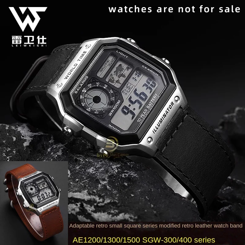 ل Caiso AE-1200 AE-1300 W-218H SW--300H/400H/500H حزام الساعات واجهة محدبة سوار مقاوم للماء الصلب إلى المطاط الأسود 18 مللي متر