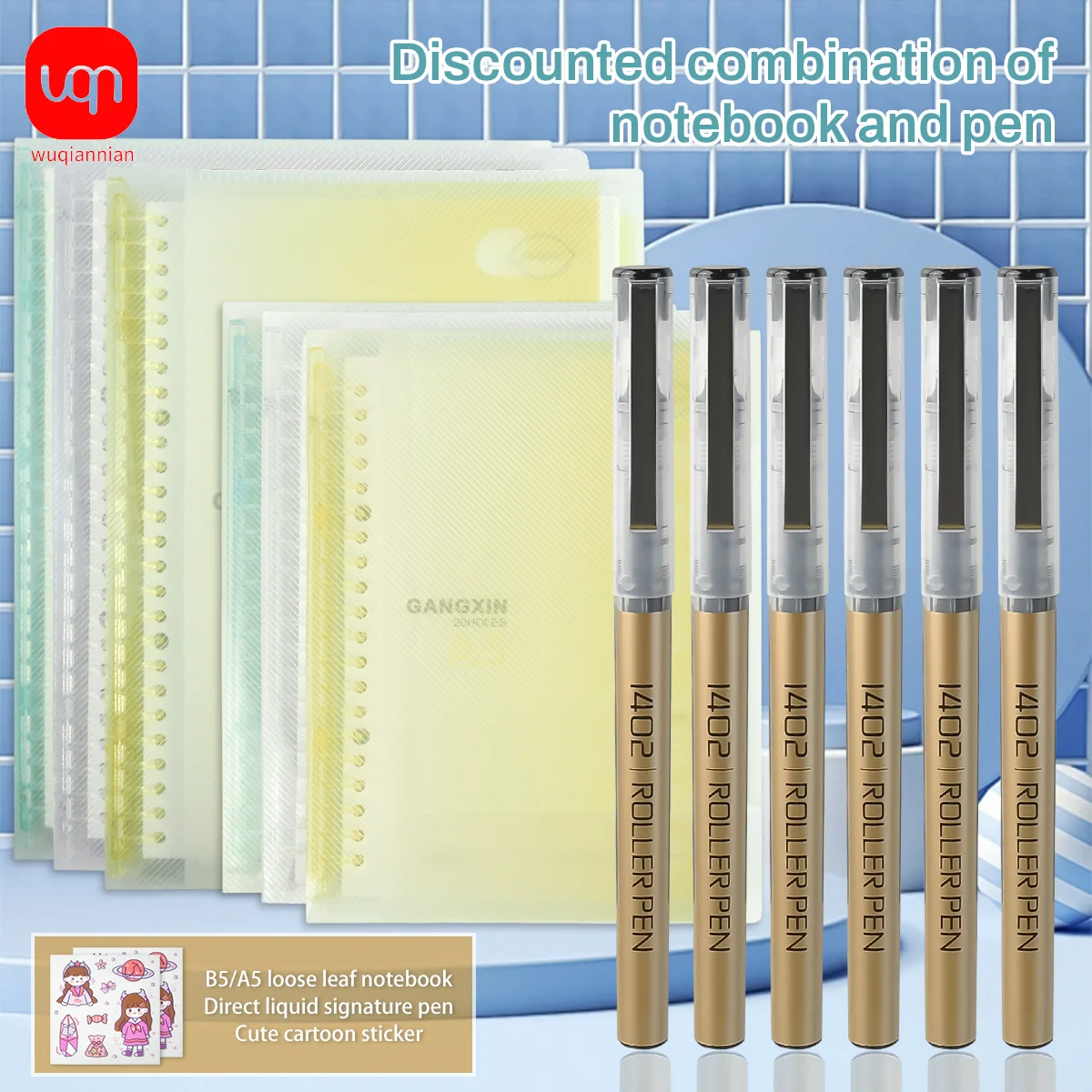 

WQN- 3pcs Direct Liquid Signature Pens With Quick-Dry Black Ink, 1pc B5 Gradient Notebook For School And Office Supplies