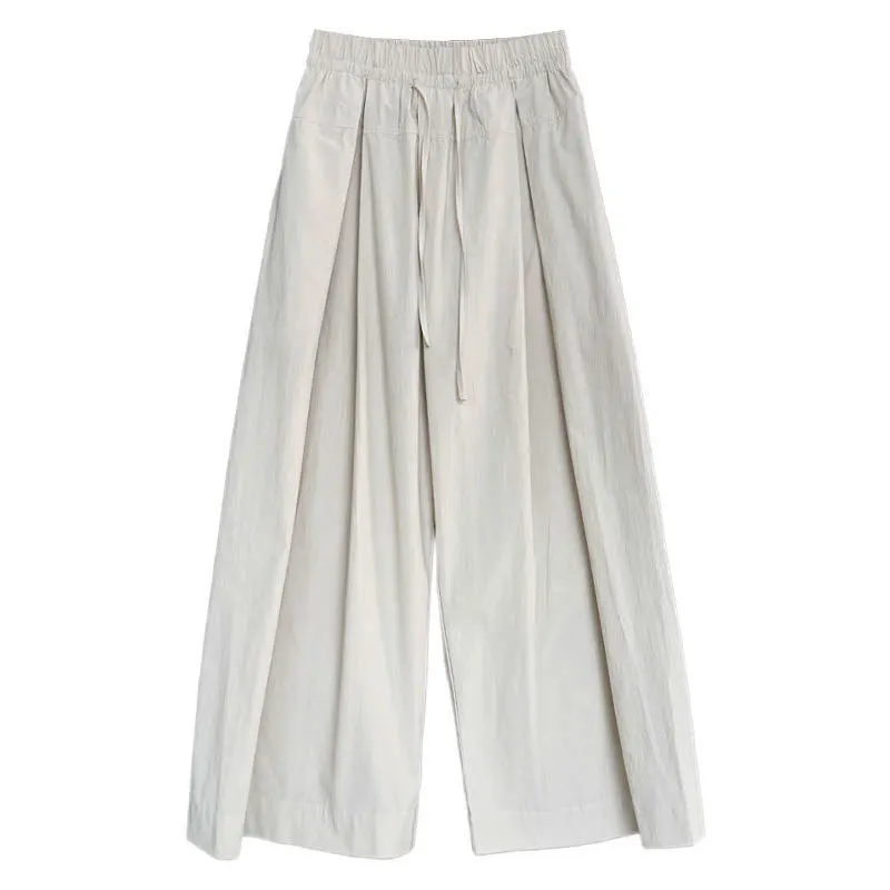 SuperAen Baumwolle Hohe Taille Casual Lace-up Gerade Breite Bein Hosen für Frauen Neue Sommer Lose Mode Falten Volle länge Hosen