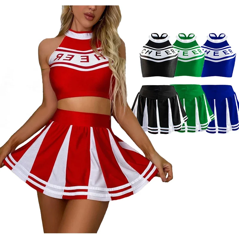 Classic High School Cheerleader Costume Student Sports Uniform Athletic Cosplay Carnival Party Fancy Dress OA283