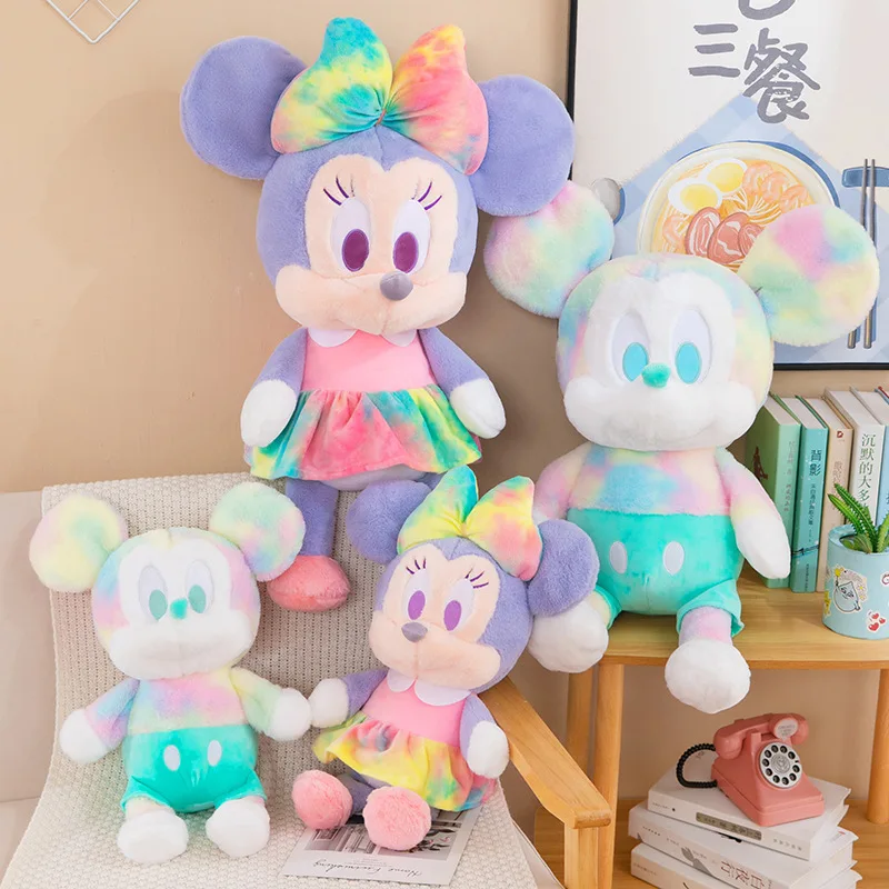 Disney Peluche di grandi dimensioni Topolino Minnie Pelliccia di coniglio Peluche Bambole di cartone animato Bambini Compleanno Regalo di Natale Giocattolo di topo colorato per