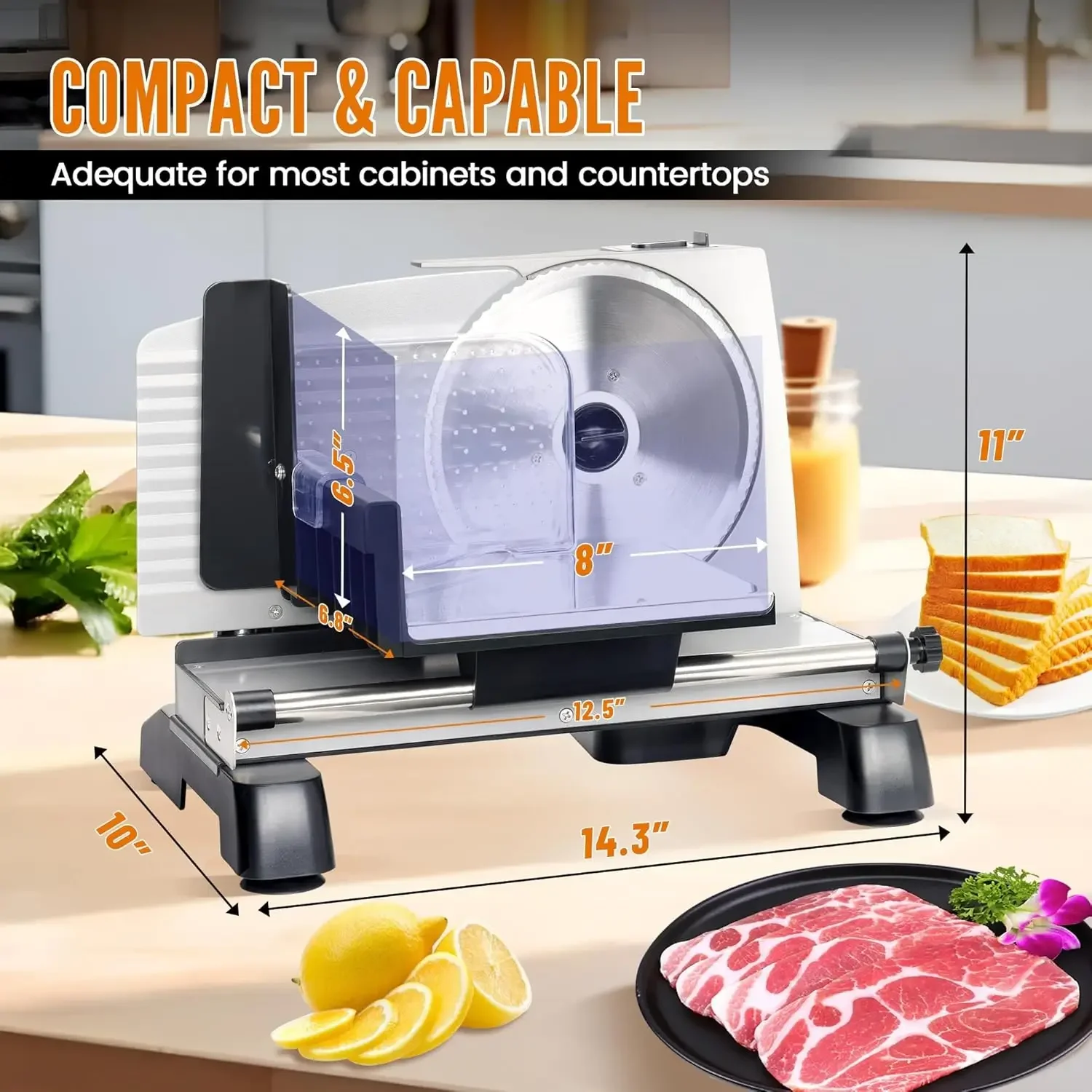 200W Electric Meat Slicer, 2 Removable 7.5" Stainless Steel Blades, 0-18mm Adjustable Thickness Meat Slicer for Home