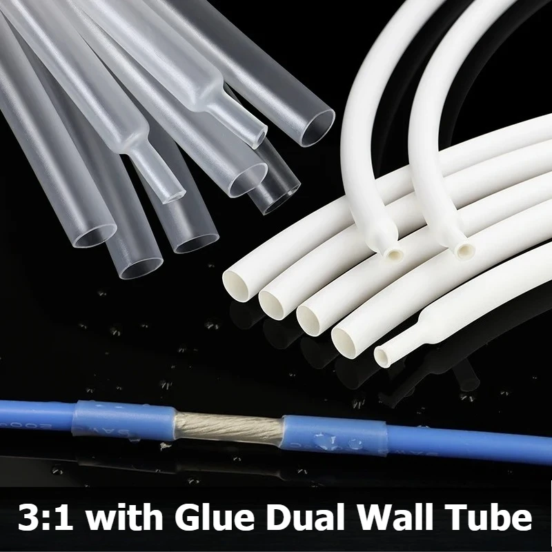 Clear/White 3:1 with Glue Shrinkable Tube 1.6mm ~ 39mm Dual Wall Adhesive Lined Polyolefin Insulated Protect Wire Wrap Sleeving