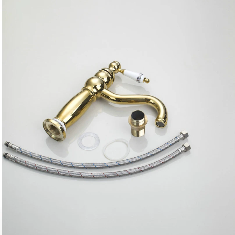 SINLAKU Luxury Bathroom Basin Gold Brass Single Handle Faucets 360 Swivel Spout Sink Hot Water Faucet Mixer Tap For Kitchen