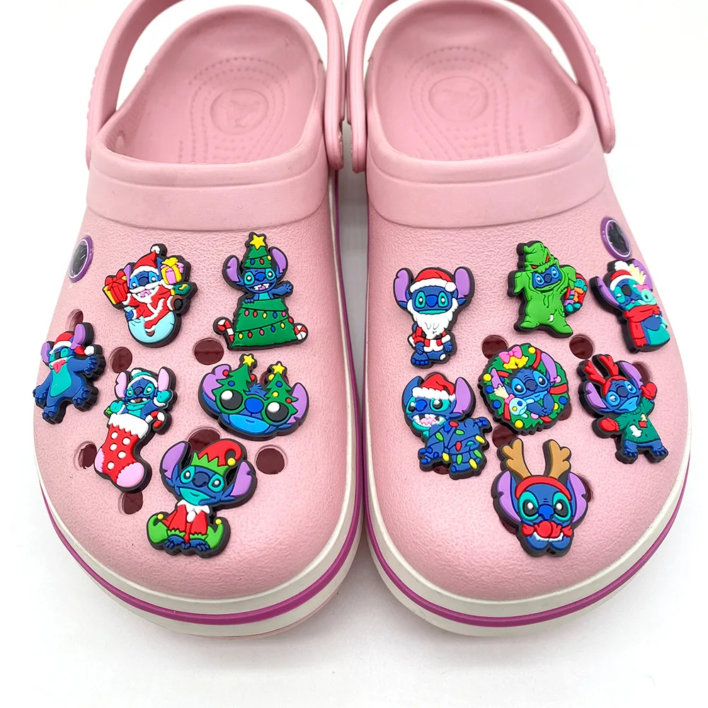 Disney Christmas Stitch series Shoe Charm Various set Random Mixed  PVC Decoration shoes accessories Waterproof Suitable as gift